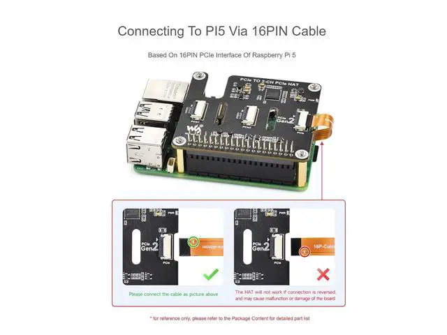 Alt view image 3 of 6 - PCIe to 2-CH PCIe HAT for Raspberry Pi 5, 2-Ch PCIe FFC Adapter Board Connecting to PI5 via 16PIN Cable, Expand 2-Ch PCIe FFC Connectors, Easy Stacking of Multiple PCIe Hats, Support PCIe Gen2