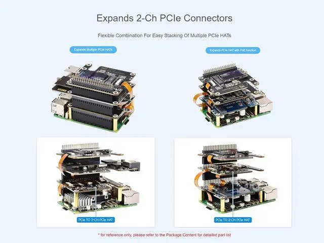 Alt view image 4 of 6 - PCIe to 2-CH PCIe HAT for Raspberry Pi 5, 2-Ch PCIe FFC Adapter Board Connecting to PI5 via 16PIN Cable, Expand 2-Ch PCIe FFC Connectors, Easy Stacking of Multiple PCIe Hats, Support PCIe Gen2