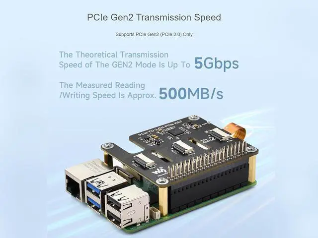 Alt view image 5 of 6 - PCIe to 2-CH PCIe HAT for Raspberry Pi 5, 2-Ch PCIe FFC Adapter Board Connecting to PI5 via 16PIN Cable, Expand 2-Ch PCIe FFC Connectors, Easy Stacking of Multiple PCIe Hats, Support PCIe Gen2