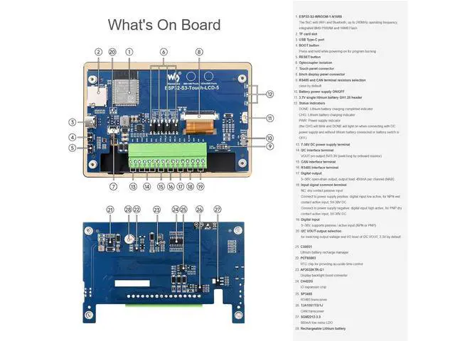 Alt view image 6 of 7 - ESP32-S3 Microcontroller Dev Board onboard 5inch Capacitive Touch Screen, 1024x600 RGB LCD 5-Point Touch Display, Dual-Core Processor up to 240MHz Frequency, Support Wi-Fi & Bluetooth
