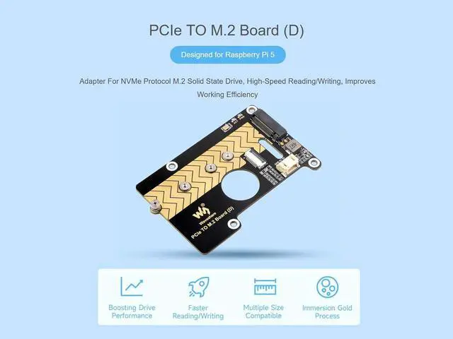 Alt view image 2 of 7 - PCIe to M.2 Adapter Card for Raspberry Pi 5, Compatible with NVMe Protocol M.2 SSD of 2280/2260/2242/2230 Size, Support PCI-E×1 Gen2/3 Mode, 8Gbps Data Rate, High-Speed Reading/Writing