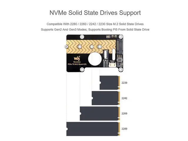Alt view image 4 of 7 - PCIe to M.2 Adapter Card for Raspberry Pi 5, Compatible with NVMe Protocol M.2 SSD of 2280/2260/2242/2230 Size, Support PCI-E×1 Gen2/3 Mode, 8Gbps Data Rate, High-Speed Reading/Writing