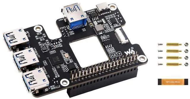 Main image of PCIe to USB 3.2 Gen1 HAT for Raspberry Pi 5, PCIe to USB HUB, Onboard 4X USB 3.2 Gen1 Expanded Ports, PCI-E×1 Gen2 Mode, Support USB Power Control, Driver-Free, Plug and Play