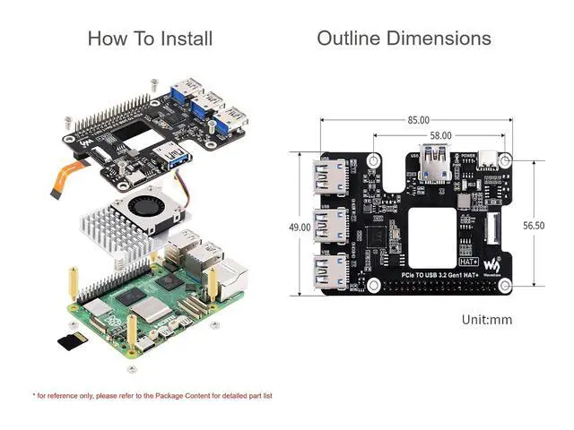 Alt view image 7 of 7 - PCIe to USB 3.2 Gen1 HAT for Raspberry Pi 5, PCIe to USB HUB, Onboard 4X USB 3.2 Gen1 Expanded Ports, PCI-E×1 Gen2 Mode, Support USB Power Control, Driver-Free, Plug and Play