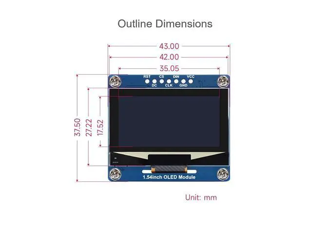 Alt view image 7 of 7 - 1.54inch OLED Display Module for Raspberry Pi/Arduino/STM32/ESP32/Jetson Nano etc. 128×64 Resolution, Blue Display Color, SPI / I2C Communication, Compatible with 3.3V / 5V MCUs