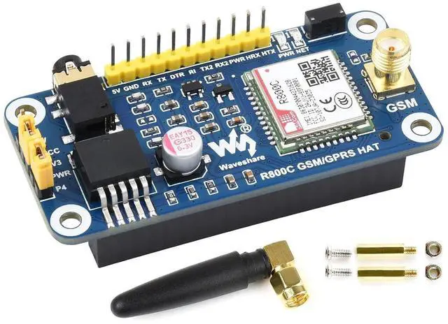 Main image of R800C GSM GPRS HAT for Raspberry Pi Zero/Zero W/Zero WH/2B/3B/3B+/4B and Jetson Nano, Support 2G Communication, Phone Call, SMS, GPRS, TCP/IP, DTMF, HTTP, FTPl, etc.