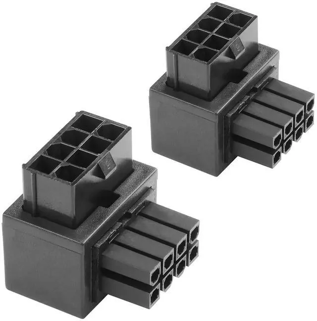 Main image of ATX 8-pin Female to 8-pin Male 90-Degree Angle Connector Type B, Desktop Computer Motherboard CPU Supply Interface (External Buckle) Adapter, Outward Conversion(Pack of 2) (1.0 B)