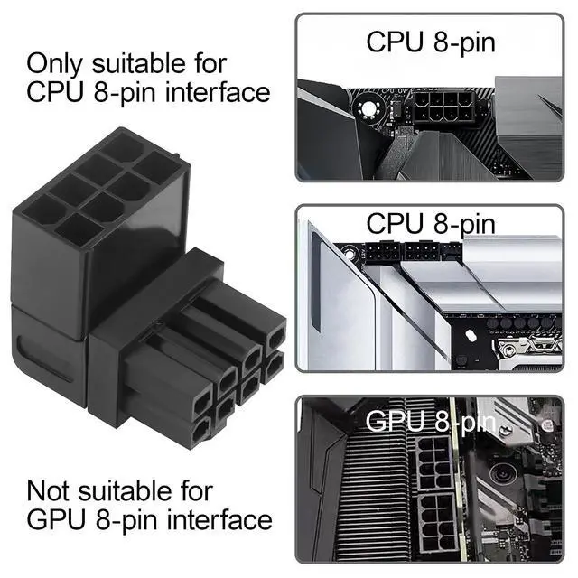 Alt view image 5 of 7 - ATX 8-pin Female to 8-pin Male 90-Degree Angle Type A Connector, Desktop PC Motherboard CPU Power Interface (Internal Clip Moulded Design) Adapter, Outward Conversion(Pack of 2) (2.0 A)