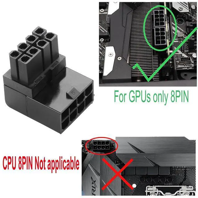 Alt view image 4 of 5 - ATX 8-pin Female to 8-pin Male 90-Degree Angle Connector Type B, Desktop PC GPU Card Power Supply Connector converts to Downward Orientation (Pack of 2)