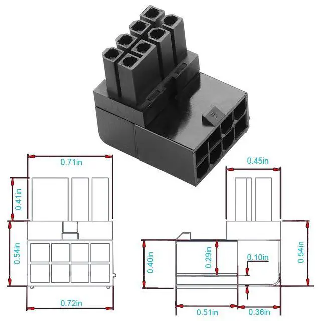 Alt view image 5 of 5 - ATX 8-pin Female to 8-pin Male 90-Degree Angle Connector Type B, Desktop PC GPU Card Power Supply Connector converts to Downward Orientation (Pack of 2)