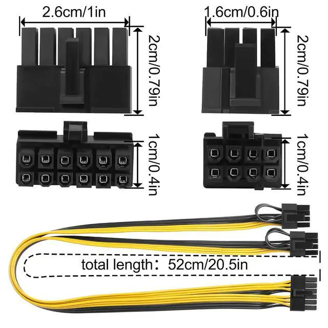 Alt view image 2 of 7 - 12PIN to PCIe 8Pin (6+2Pin) GPU Adapter Cable, 18AWG Modular PSU Cable Compatible with 12PIN Power Supplies, Dual 8Pin GPU Connector for RTX 30/40/50/RX 7900 Series (50cm/19.68in)