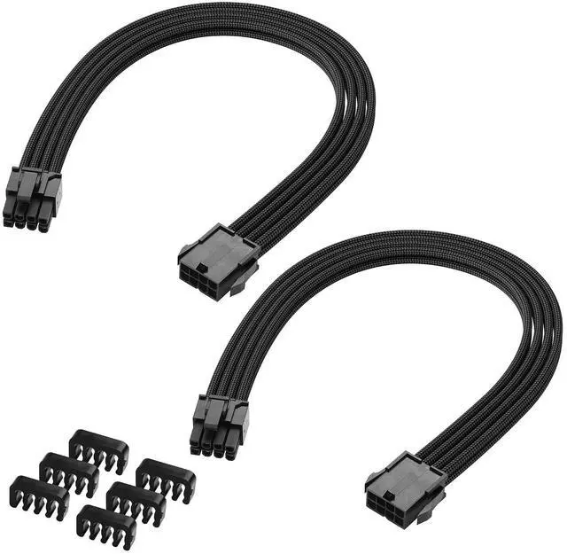 Main image of 2PCS ATX 8PIN Famale to ATX 8PIN(6+2) Male Black Extension Cable Adaptor for PC Build High-End GPU Cable Layout - 30cm/11.8 in. (Black)