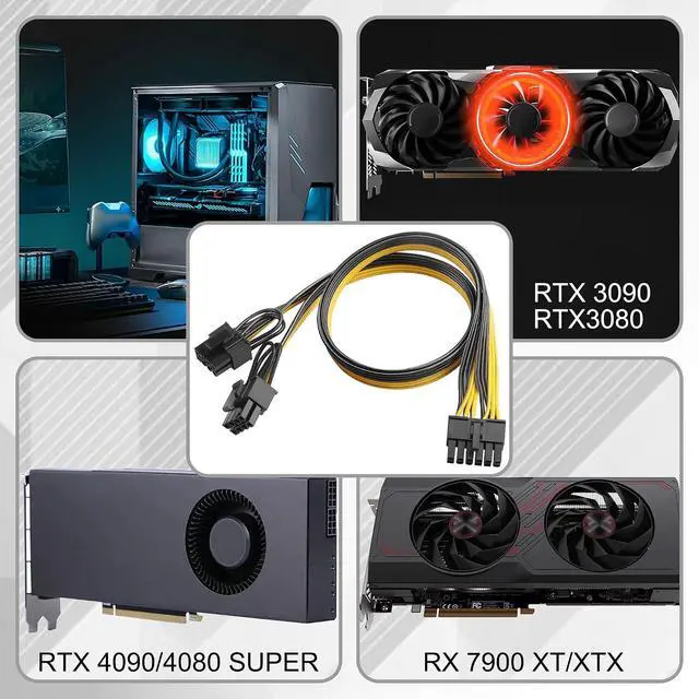 Alt view image 7 of 7 - 12PIN to PCIe 8Pin (6+2Pin) GPU Adapter Cable, 18AWG Modular PSU Cable Compatible with 12PIN Power Supplies, Dual 8Pin GPU Connector for RTX 30/40/50/RX 7900 Series (50cm/19.68in)