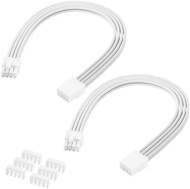 Main image of 2PCS ATX 8PIN Famale to ATX 8PIN(6+2) Male Black Extension Cable Adaptor for PC Build High-End GPU Cable Layout - 30cm/11.8 in. (White;)