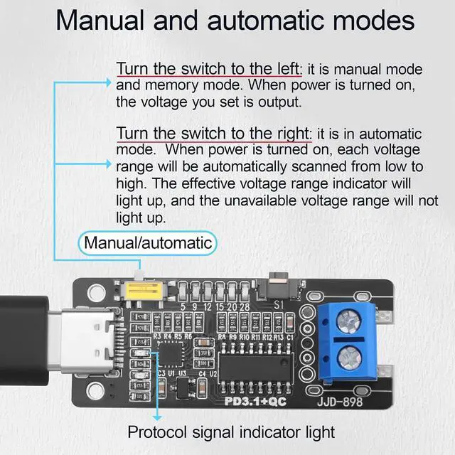 Alt view image 4 of 7 - Type-c PD3.1 QC Adjustable Voltage Trigger Module with Power Off Memory, Manual Auto Dual Mode PD Trigger