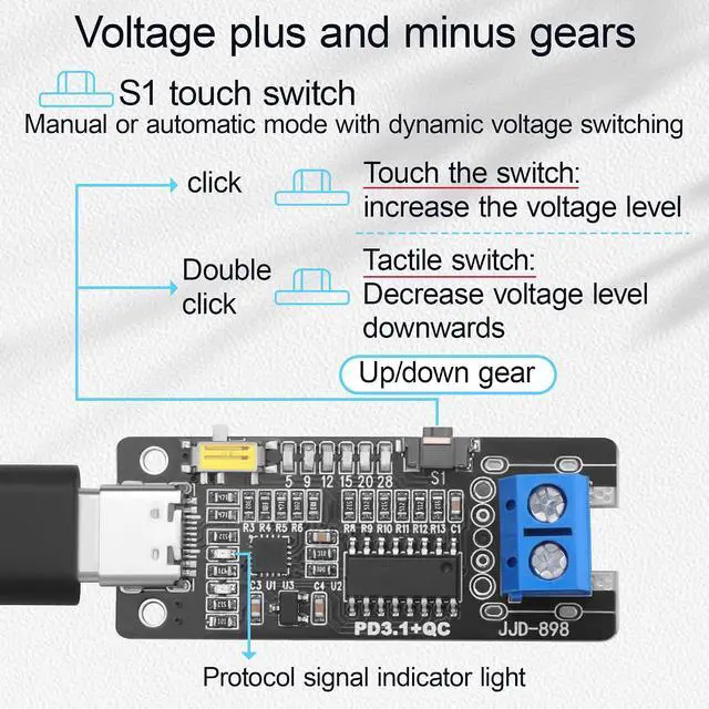 Alt view image 5 of 7 - Type-c PD3.1 QC Adjustable Voltage Trigger Module with Power Off Memory, Manual Auto Dual Mode PD Trigger