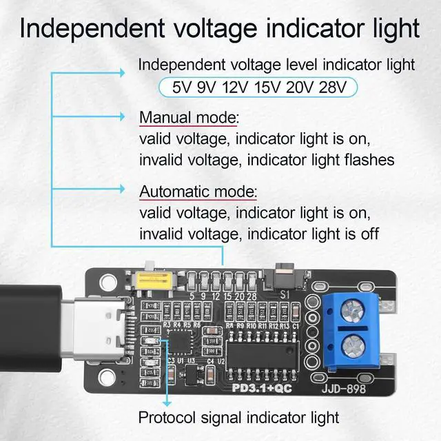 Alt view image 6 of 7 - Type-c PD3.1 QC Adjustable Voltage Trigger Module with Power Off Memory, Manual Auto Dual Mode PD Trigger