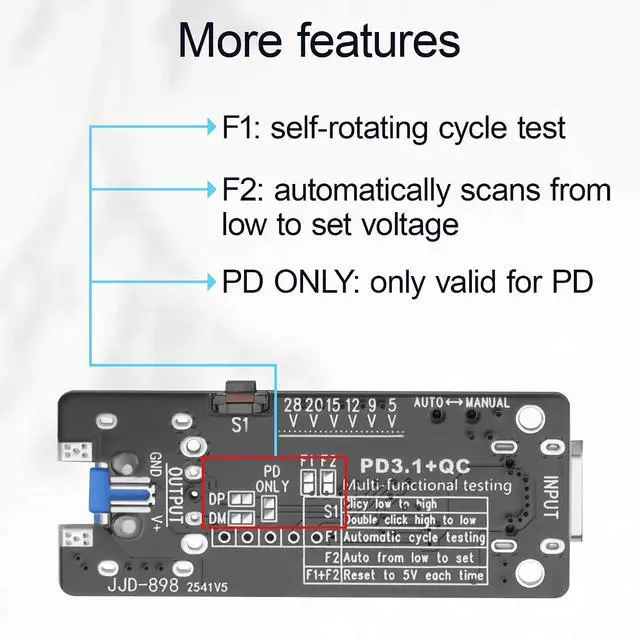 Alt view image 7 of 7 - Type-c PD3.1 QC Adjustable Voltage Trigger Module with Power Off Memory, Manual Auto Dual Mode PD Trigger