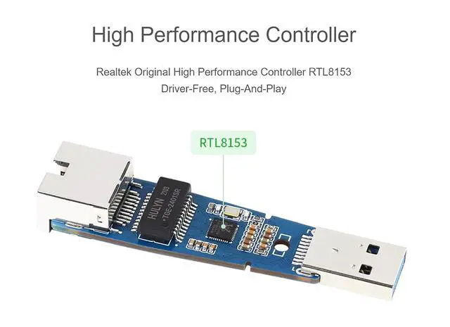 Alt view image 4 of 7 - USB 3.2 Gen 1 to Gigabit Ethernet Converter, USB to Ethernet Adapter with 10/100/1000Mbps Network Standard, RTL8153 Controller, Support Win10/8.1/8/7/Mac/Linux/Android, Driver Free, Plug and Play