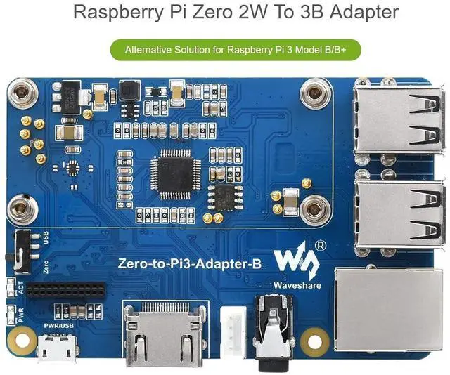 Alt view image 3 of 7 - Pi Zero 2 W to Raspberry Pi 3 Model B/B+ Adapter, Alternative for Raspberry Pi 3 Model B/B+, Onboard 4-CH USB Port, 100M Ethernet Port, HDMI Port, USB Audio Headphone Port etc.