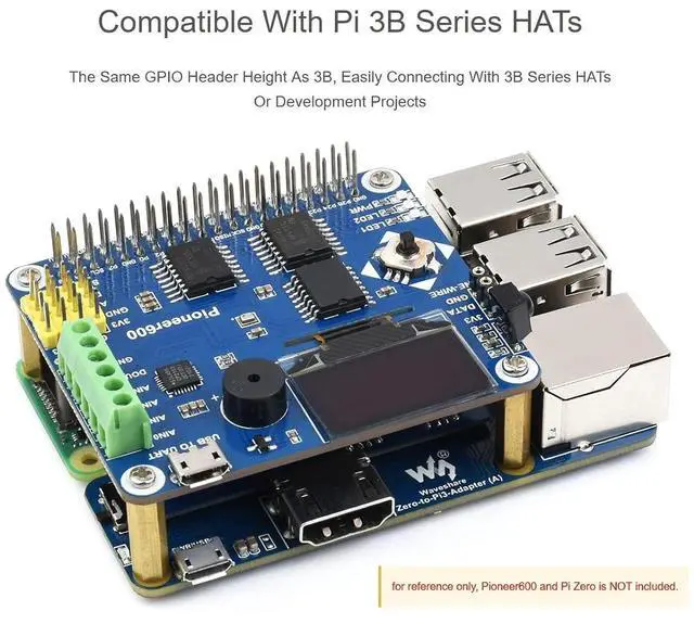 Alt view image 7 of 7 - Pi Zero to Raspberry Pi 3 Model B/B+ Adapter, Onboard 4-CH USB Interface, 100M Ethernet Port and HDMI Port, Alternative for Raspberry Pi 3B/B+, Support Pi Zero and Zero 2W