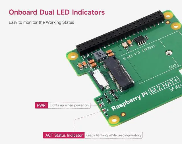 Alt view image 5 of 7 - Official Pi PCIe to M.2 HAT for Raspberry Pi 5, HAT + Standard, Supports NVMe Protocol M.2 Solid State Drive 2230/2242 High-Speed Reading/Writing