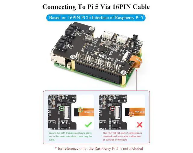 Alt view image 4 of 7 - PCIe to 2-CH SATA Adapter Compatible with Raspberry Pi 5,SATA 3.0, Onboard Dual LED Indicators and EEPROM, HAT + Standard, Driver-Free, Plug and Play