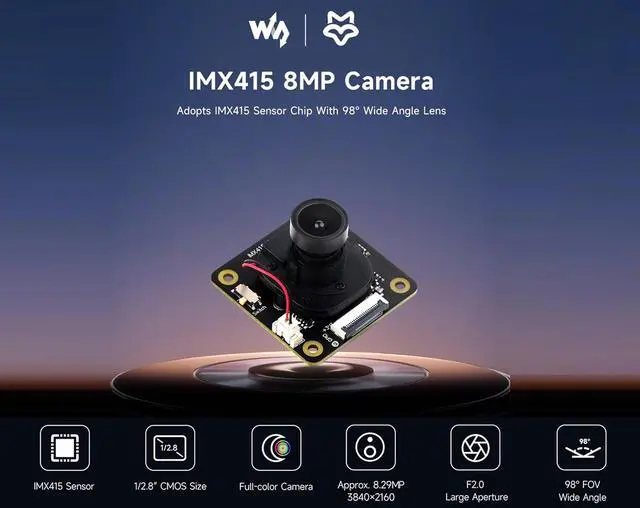 Alt view image 2 of 6 - IMX415-98 IR-Cut 8MP Camera IMX415 Sensor 98° FOV, Suitable for Face Recognition, Road Marking Recognition and License Plate Recognition AI Intelligent Applications, etc.