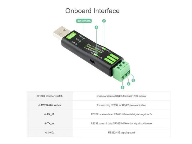 Alt view image 3 of 7 - USB to RS485 / RS232 Serial Converter Adapter Adopt Original FT232RNL Chip, Onboard TVS, Self-Recovery Fuse etc. Protection Circuits, Support Mac, Linux, Android, Win11/10/8.1/8/7 Multi-OS