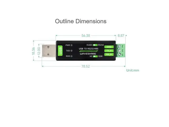 Alt view image 5 of 7 - USB to RS485 / RS232 Serial Converter Adapter Adopt Original FT232RNL Chip, Onboard TVS, Self-Recovery Fuse etc. Protection Circuits, Support Mac, Linux, Android, Win11/10/8.1/8/7 Multi-OS
