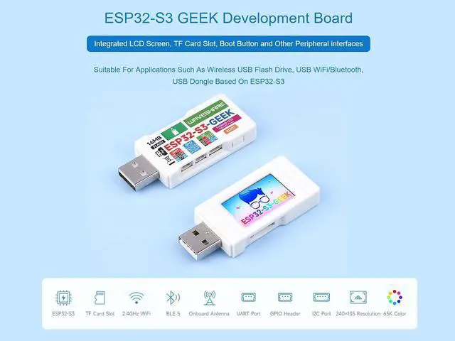 Alt view image 2 of 6 - ESP32-S3 Geek Development Board Based on ESP32-S3R2 Controller Chip, Support 2.4GHz WiFi & BLE 5, with 1.14inch 65K Color LCD Display, USB-A Port, TF Card Slot, 16MB Flash & 2MB PSRAM