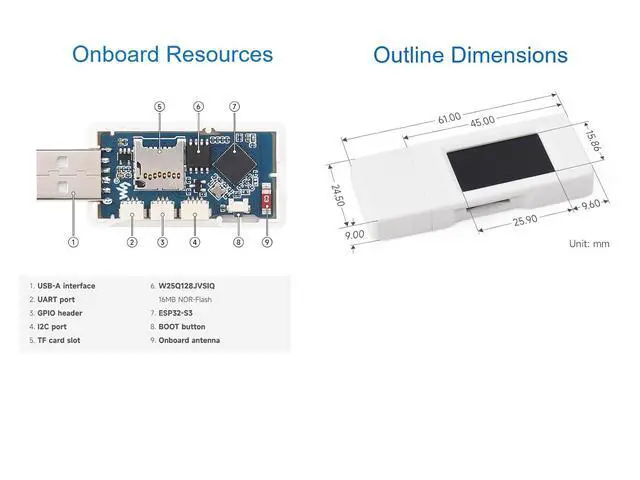 Alt view image 6 of 6 - ESP32-S3 Geek Development Board Based on ESP32-S3R2 Controller Chip, Support 2.4GHz WiFi & BLE 5, with 1.14inch 65K Color LCD Display, USB-A Port, TF Card Slot, 16MB Flash & 2MB PSRAM