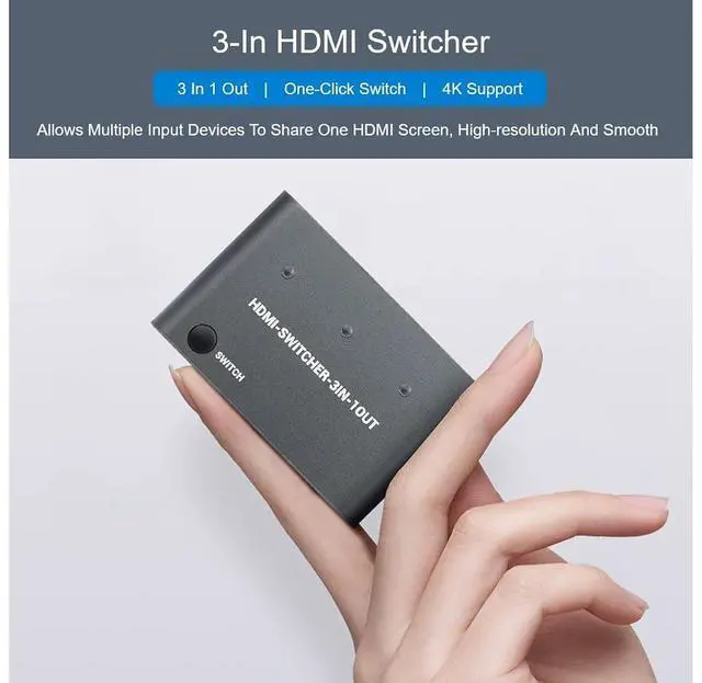 Alt view image 2 of 7 - HDMI Switch 4K/2K (YCbCr420)@60Hz and 4K/2K@30Hz Splitter HDMI Switcher 3 in 1 Out, One-Click Switch, Supports Raspberry Pi, PC, Smartphone, Game Console