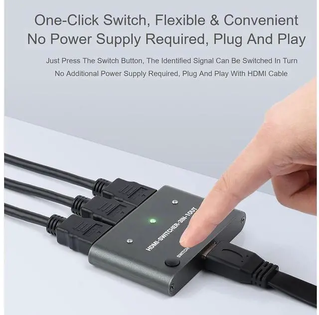 Alt view image 6 of 7 - HDMI Switch 4K/2K (YCbCr420)@60Hz and 4K/2K@30Hz Splitter HDMI Switcher 3 in 1 Out, One-Click Switch, Supports Raspberry Pi, PC, Smartphone, Game Console