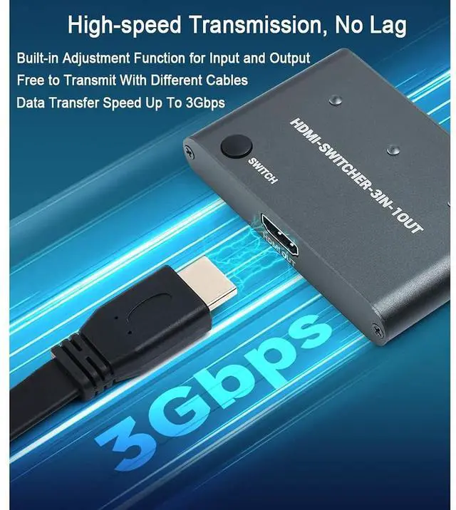 Alt view image 5 of 7 - HDMI Switch 4K/2K (YCbCr420)@60Hz and 4K/2K@30Hz Splitter HDMI Switcher 3 in 1 Out, One-Click Switch, Supports Raspberry Pi, PC, Smartphone, Game Console