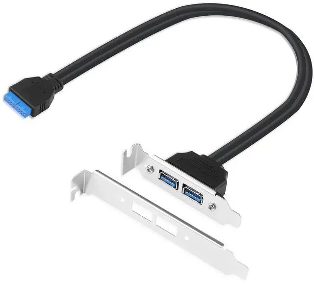 Main image of USB 3.0 Rear Panel Bracket Expansion Cable, 20P-19PIN to Dual USB 3.0 Port Plate with Cable Management, High/Low Profile Bracket for Desktop PC Motherboard
