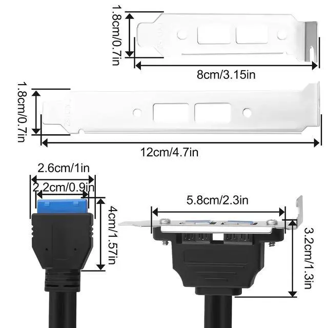 Alt view image 2 of 7 - USB 3.0 Rear Panel Bracket Expansion Cable, 20P-19PIN to Dual USB 3.0 Port Plate with Cable Management, High/Low Profile Bracket for Desktop PC Motherboard