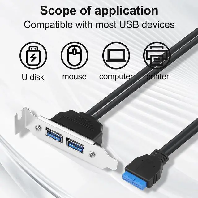 Alt view image 6 of 7 - USB 3.0 Rear Panel Bracket Expansion Cable, 20P-19PIN to Dual USB 3.0 Port Plate with Cable Management, High/Low Profile Bracket for Desktop PC Motherboard