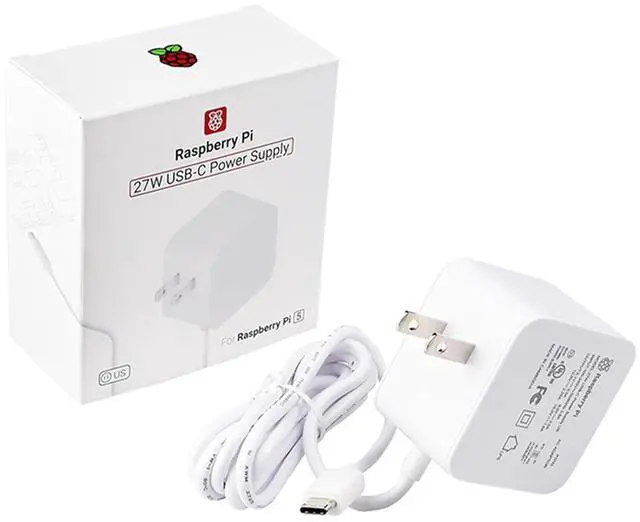 Main image of Official 27W USB Type-C Power Supply for Raspberry Pi 5, 1.2m Cable Length, 18AWG (US Plug, White)