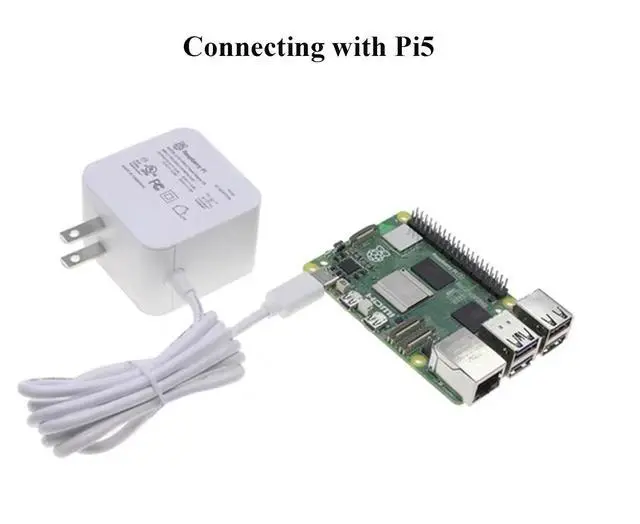 Alt view image 4 of 5 - Official 27W USB Type-C Power Supply for Raspberry Pi 5, 1.2m Cable Length, 18AWG (US Plug, White)