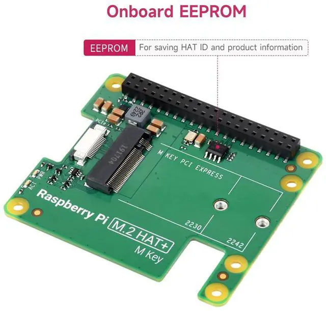 Alt view image 6 of 7 - Official Pi PCIe to M.2 HAT for Raspberry Pi 5, HAT + Standard, Supports NVMe Protocol M.2 Solid State Drive 2230/2242 High-Speed Reading/Writing