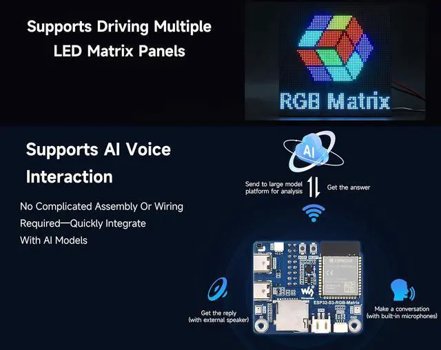Alt view image 4 of 7 - ESP32-S3 RGB Matrix Driver Board,Onboard Dual Microphones Array, Support 2.4 GHz Wi-Fi and Bluetooth 5 (BLE), AI Voice Interaction, Support Driving Multiple LED Matrix Panels