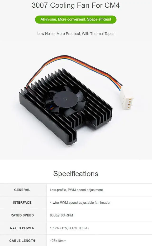 Alt view image 2 of 7 - Dedicated All-in-One 3007 Cooling Fan for Raspberry Pi Compute Module 4 CM4,Speed Adjustable 8000±10% RPM, with Thermal Tapes