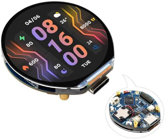 Main image of ESP32-S3 1.46inch Round Touch Display Development Board, 412×412 Pixel IPS LCD, Accelerometer and Gyroscope Sensor, Onboard Speaker and Microphone, ESP32 with Display, Supports W-i-F-i & B LE