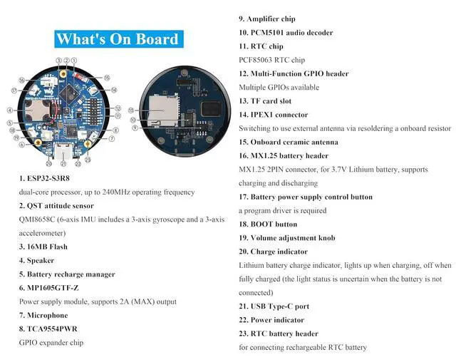 Alt view image 7 of 7 - ESP32-S3 1.46inch Round Touch Display Development Board, IPS Display Panel, 412×412 Pixel, Accelerometer and Gyroscope Sensor, Onboard Speaker and Microphone, ESP32 with Display, with Cover Glass