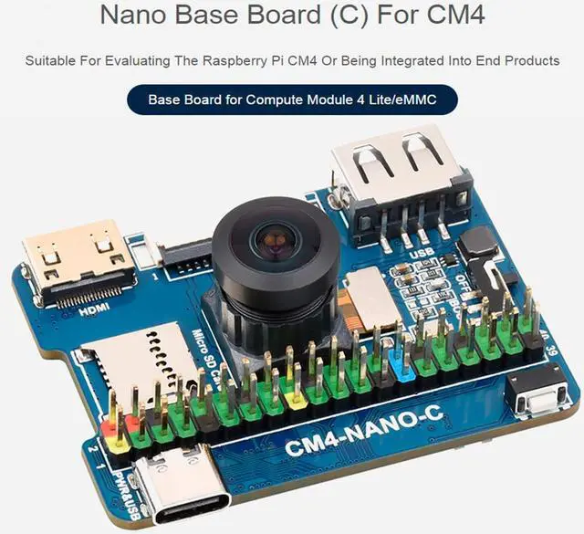 Alt view image 2 of 7 - Nano Base Board (C) for Compute Module 4, Same Size as CM4, with Multiple Peripheral Interfaces Onboard 8MP Camera Module with 160°FOV