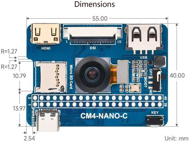 Alt view image 7 of 7 - Nano Base Board (C) for Compute Module 4, Same Size as CM4, with Multiple Peripheral Interfaces Onboard 8MP Camera Module with 160°FOV