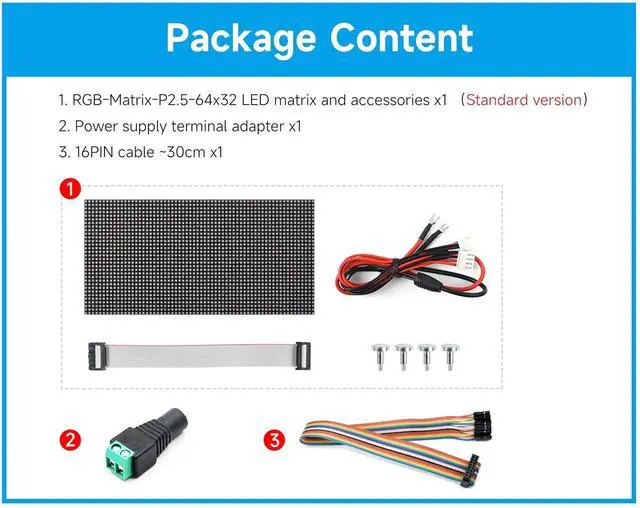 Alt view image 7 of 7 - 2048 RGB Full-Color LED Matrix Panel, 2.5mm Pitch, 64 × 32 Pixels, Compatible with Raspberry Pi/Pico 2W/ Ardu / ESP32, Support Adjustable Brightness, Chainable, Displaying Text, Animation