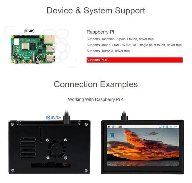 Alt view image 3 of 7 - 4.3 Inch Touch Screen DSI LCD with Case for Raspberry Pi 4B, 800×480 Resolution Monitor IPS Capacitive Screen Support Raspbian/Ubuntu/Kali/Retropie/WIN10 IoT