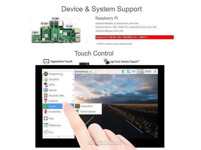 Alt view image 3 of 7 - 5 Inch Touch Screen for Raspberry Pi DSI LCD Screen Monitor 800×480 Display for Raspberry Pi 4B 3B+ 3A+ 3B 2B B+ A+ CM3/3+ Compatible with Raspbian Ubuntu Kali WIN10 IoT RetroPie